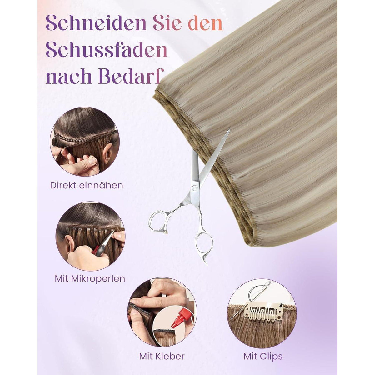 Echthaar Tressen Blond Highlights 40cm - Remy Haarverlängerung