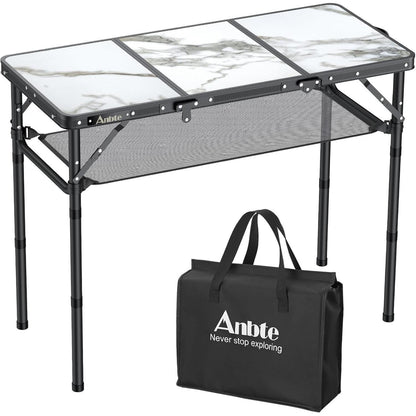 Klapptisch Aluminium 88x40cm 3 Höhen, Marmor Weiß