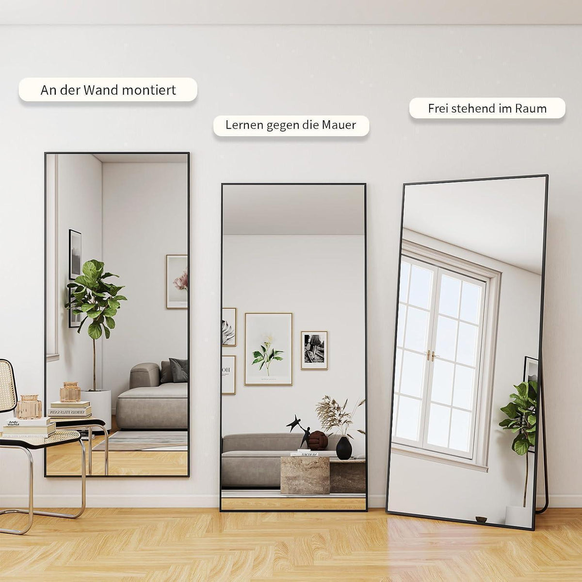 Großer Standspiegel 165x60cm – Bruchsicher & Wandhängend