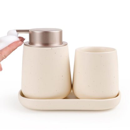 Keramik Badezimmer Set Beige – 3-teilig mit Seifenspender