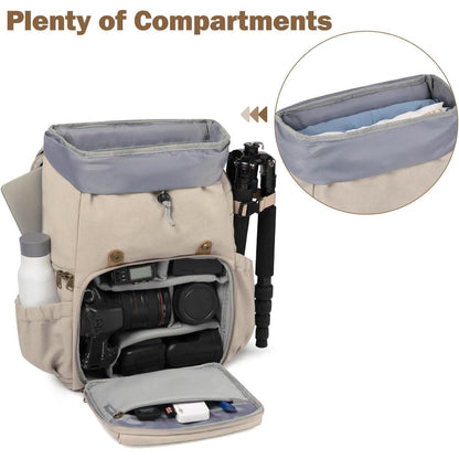 Fotorucksack wasserabweisend mit Laptopfach und Regenschutz (beige)