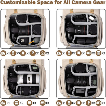 Fotorucksack wasserabweisend mit Laptopfach und Regenschutz (beige)