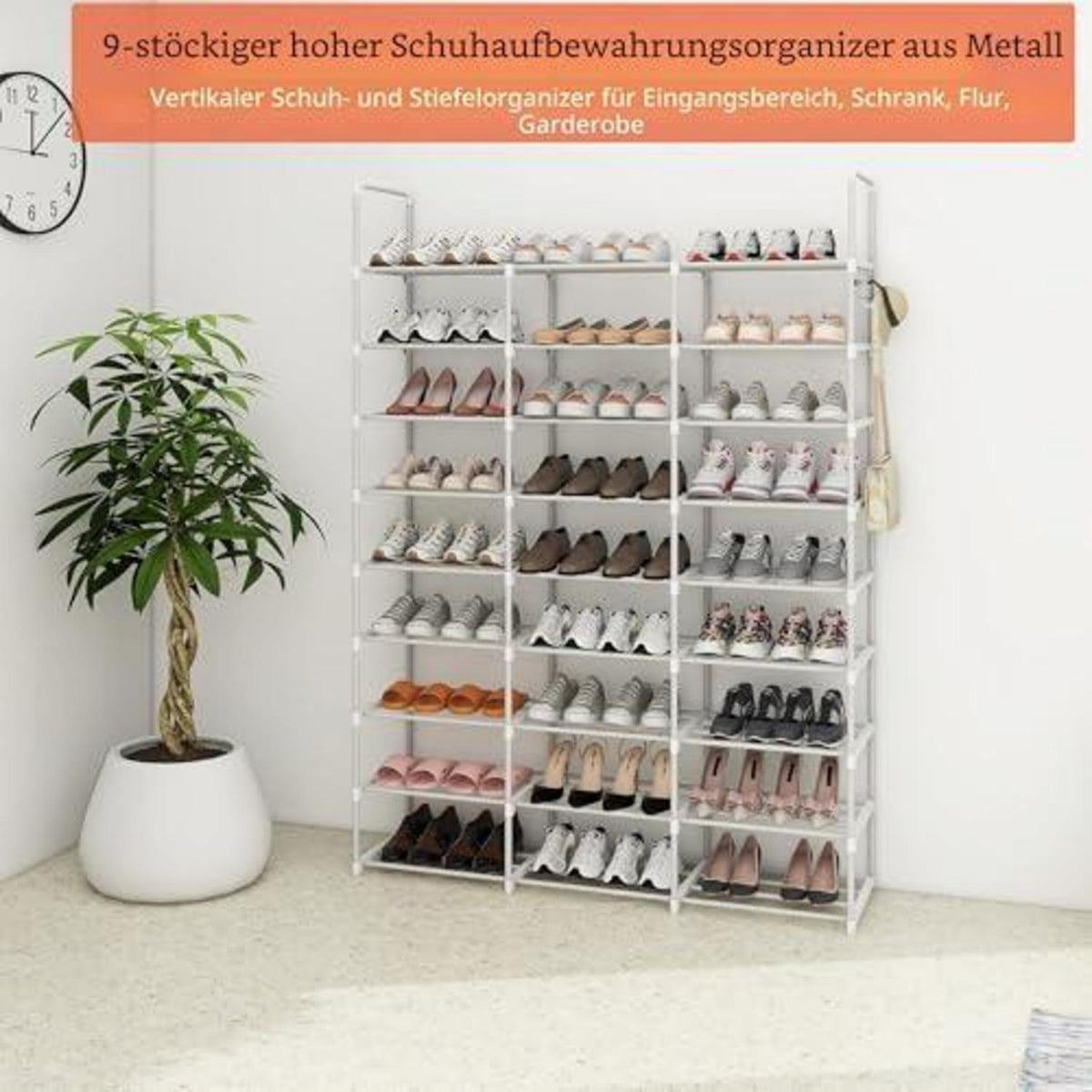 9-stöckiges Schuhregal schmal – 54 Paar, weiß
