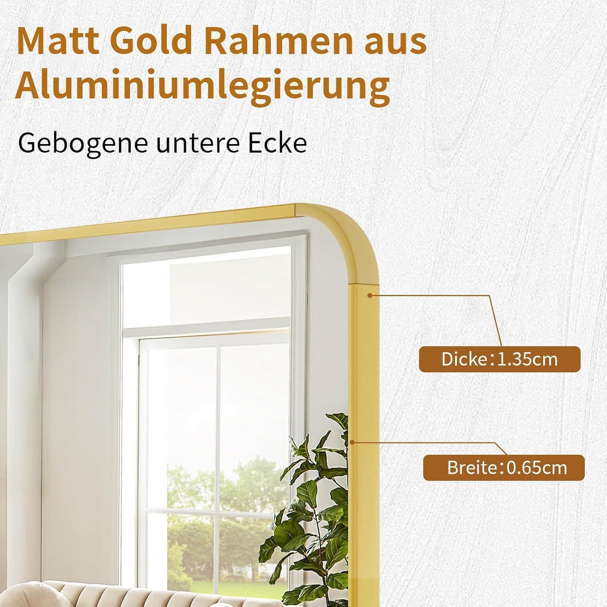 Ganzkörperspiegel Gold 171x76cm – Standspiegel mit Ständer