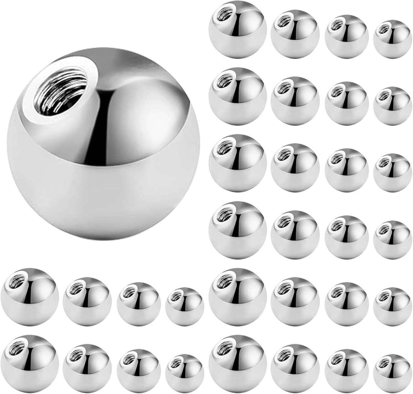 32 Stk. Piercing Kugel Silber 1,2mm Chirurgenstahl 3/4/5/6mm