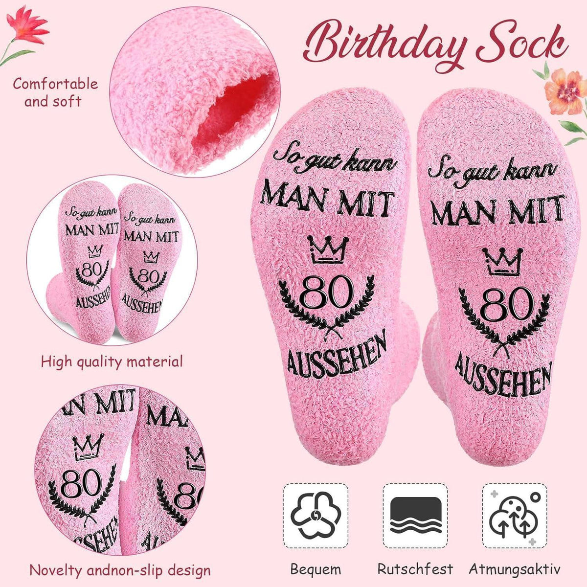 Kosmetiktasche mit Socken & Schlüsselanhänger, 80. Geburtstag Geschenk für Frauen