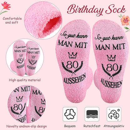 Kosmetiktasche mit Socken & Schlüsselanhänger, 80. Geburtstag Geschenk für Frauen