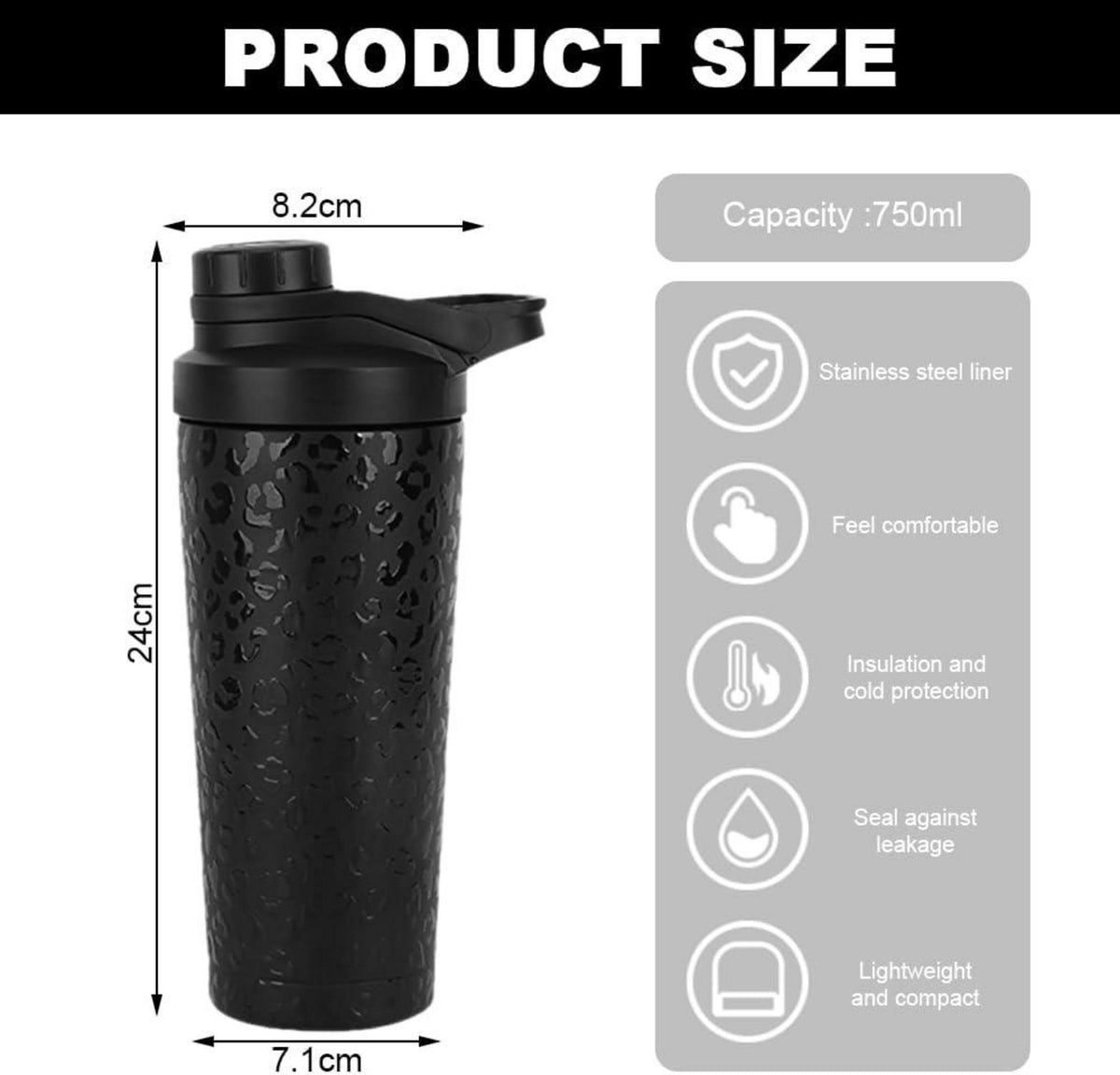 Protein Shaker Edelstahl 750ml | Doppelwandig Vakuum