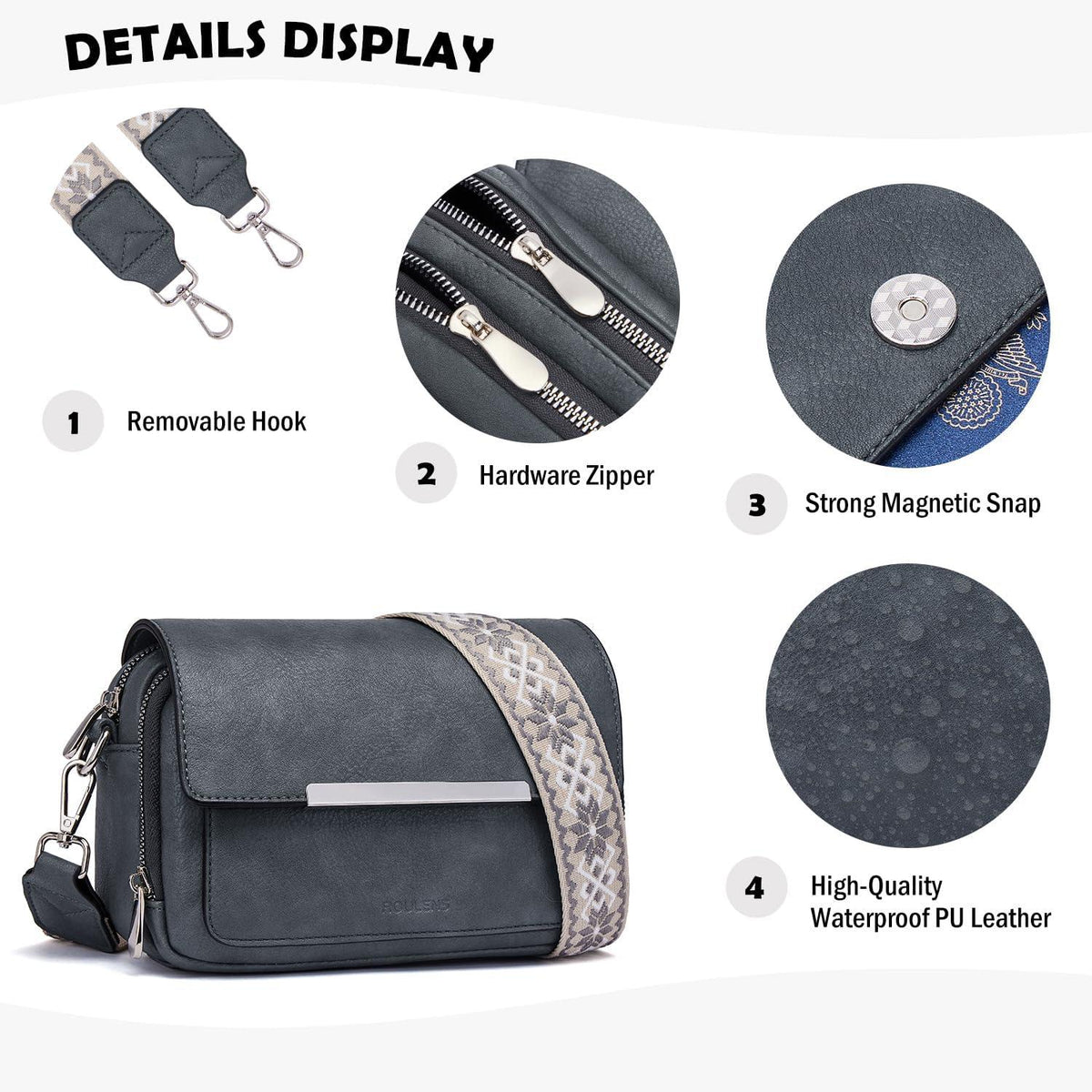 Damen Umhängetasche Vegan Leder Crossbody Schultertasche Verstellbarer