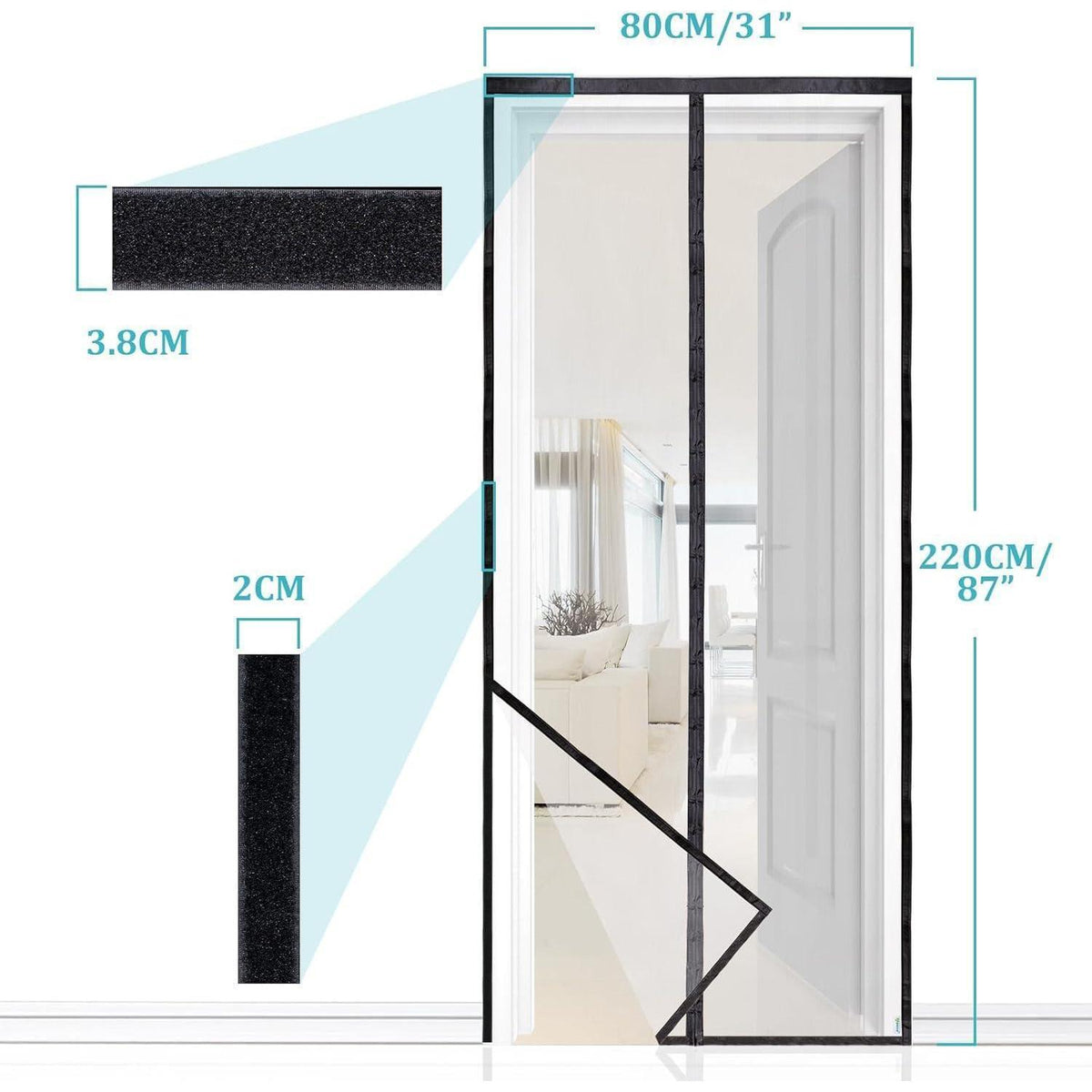 Magnetischer Fliegengitter Tür 80x220cm Schwarz Robust