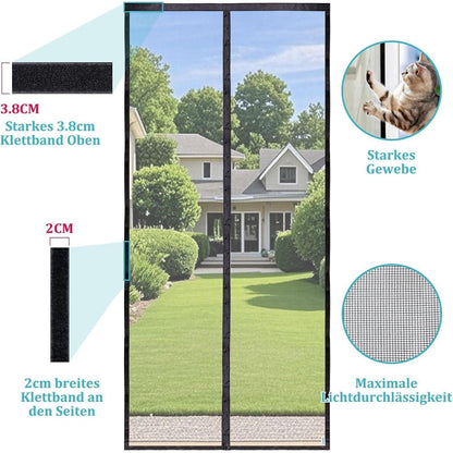 Magnetischer Fliegengitter Tür 100x220cm Schwarz, Robust & Wetterfest