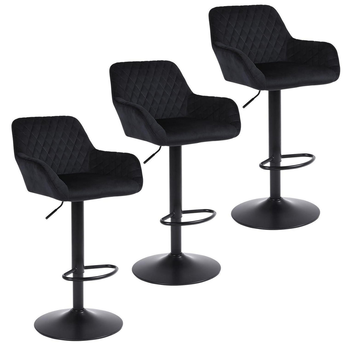 ralex Barhocker Set 3er – Höhenverstellbar, Samt, Schwarz