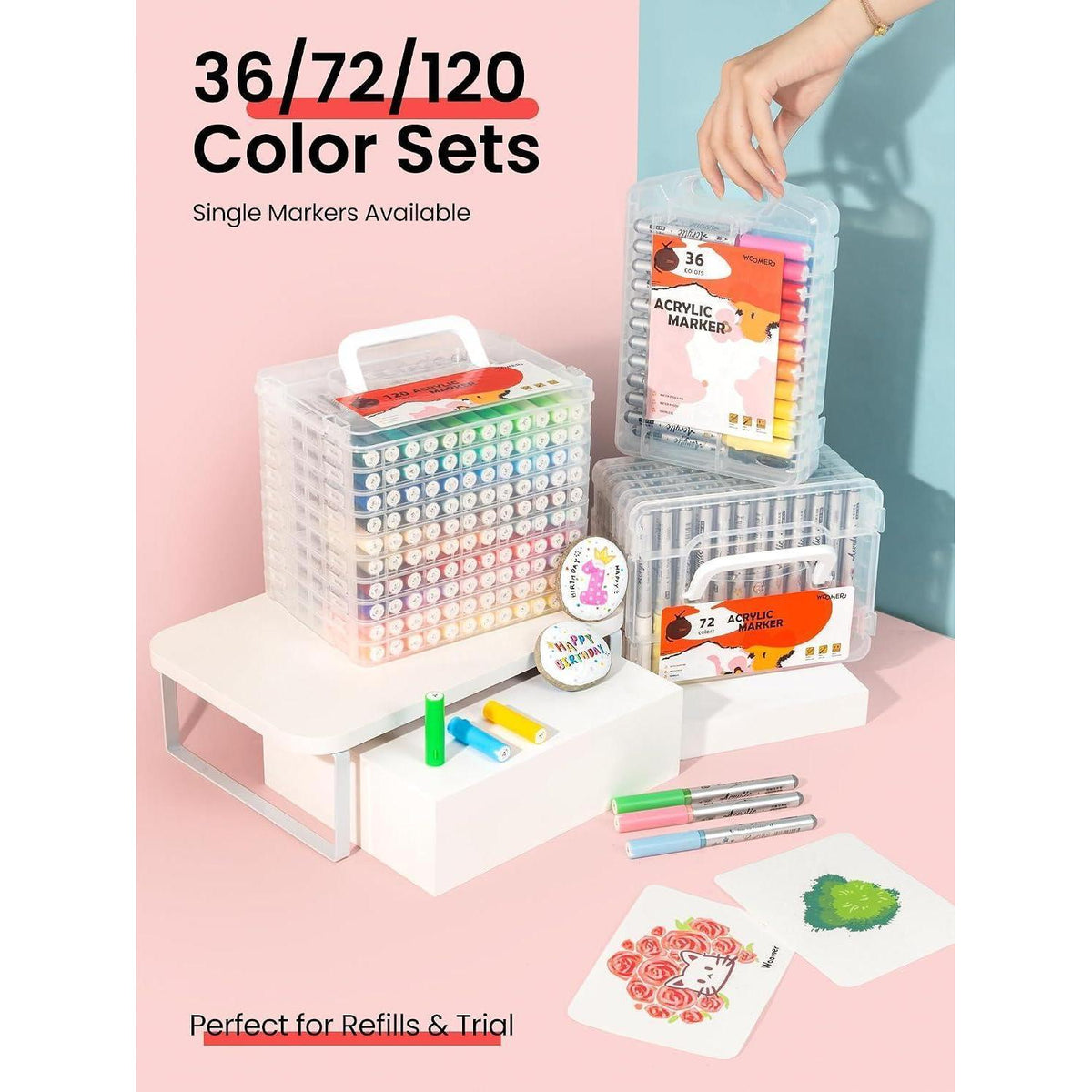 Acrylmarker Set 72 Farben mit Pinselspitzen & Auto-Tintenfluss