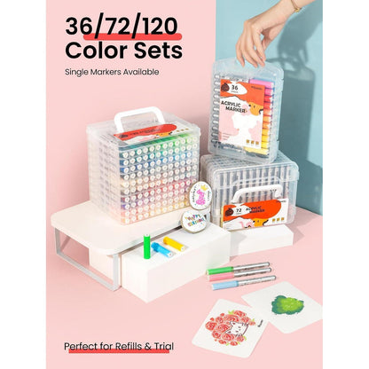 Acrylmarker Set 72 Farben mit Pinselspitzen & Auto-Tintenfluss