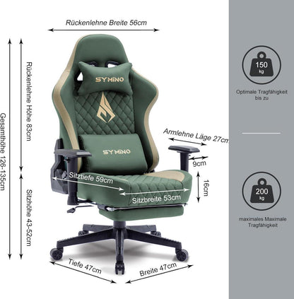 Ergonomischer Gaming Stuhl mit 200kg Belastbarkeit & verstellbaren