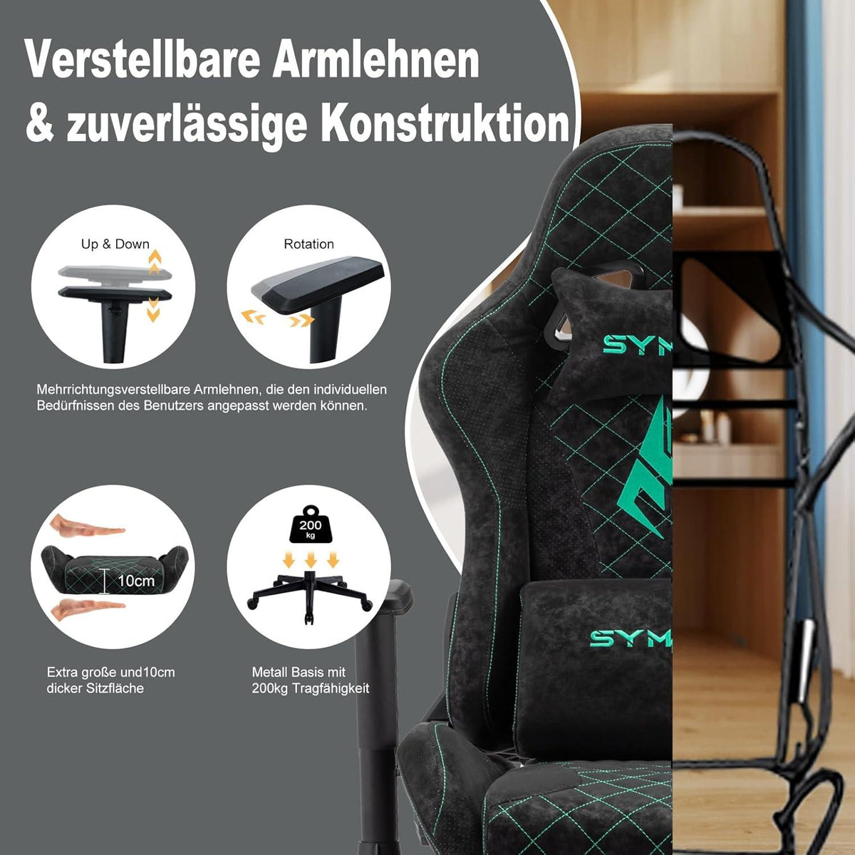 Gaming Stuhl Rennstuhl-Design Vintage-PU-Leder Verstellbar Fußstütze