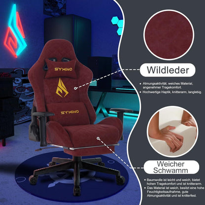Ergonomischer Gaming Stuhl Vintage-PU-Leder Burgunderrot