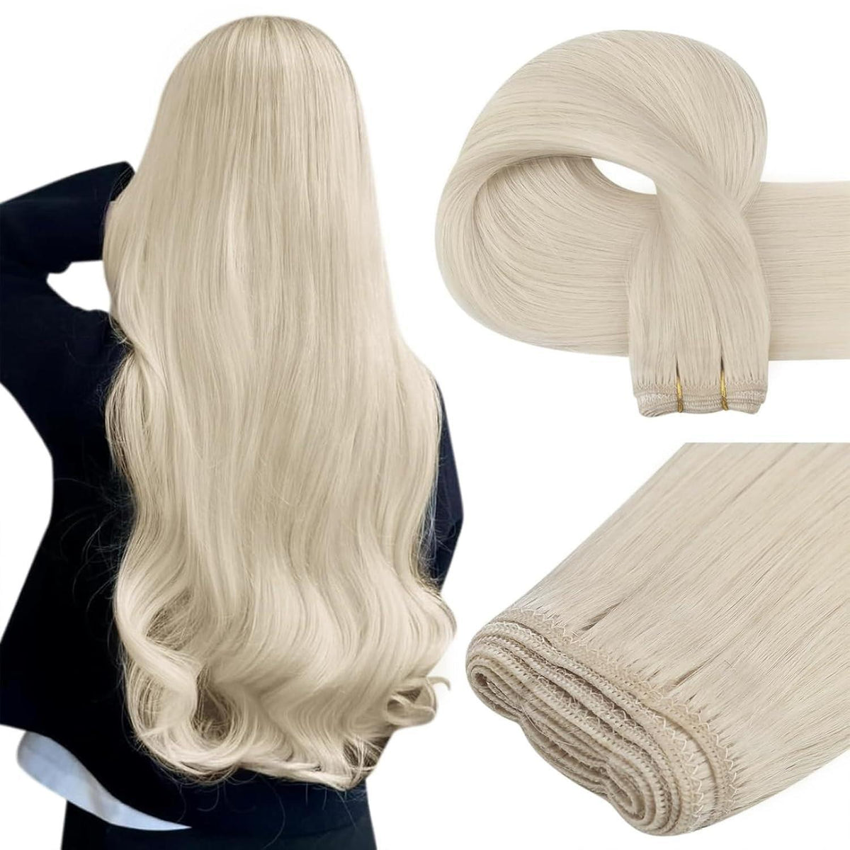 Echthaar Tressen Weißblond 40cm – Natürliche Haarverlängerung