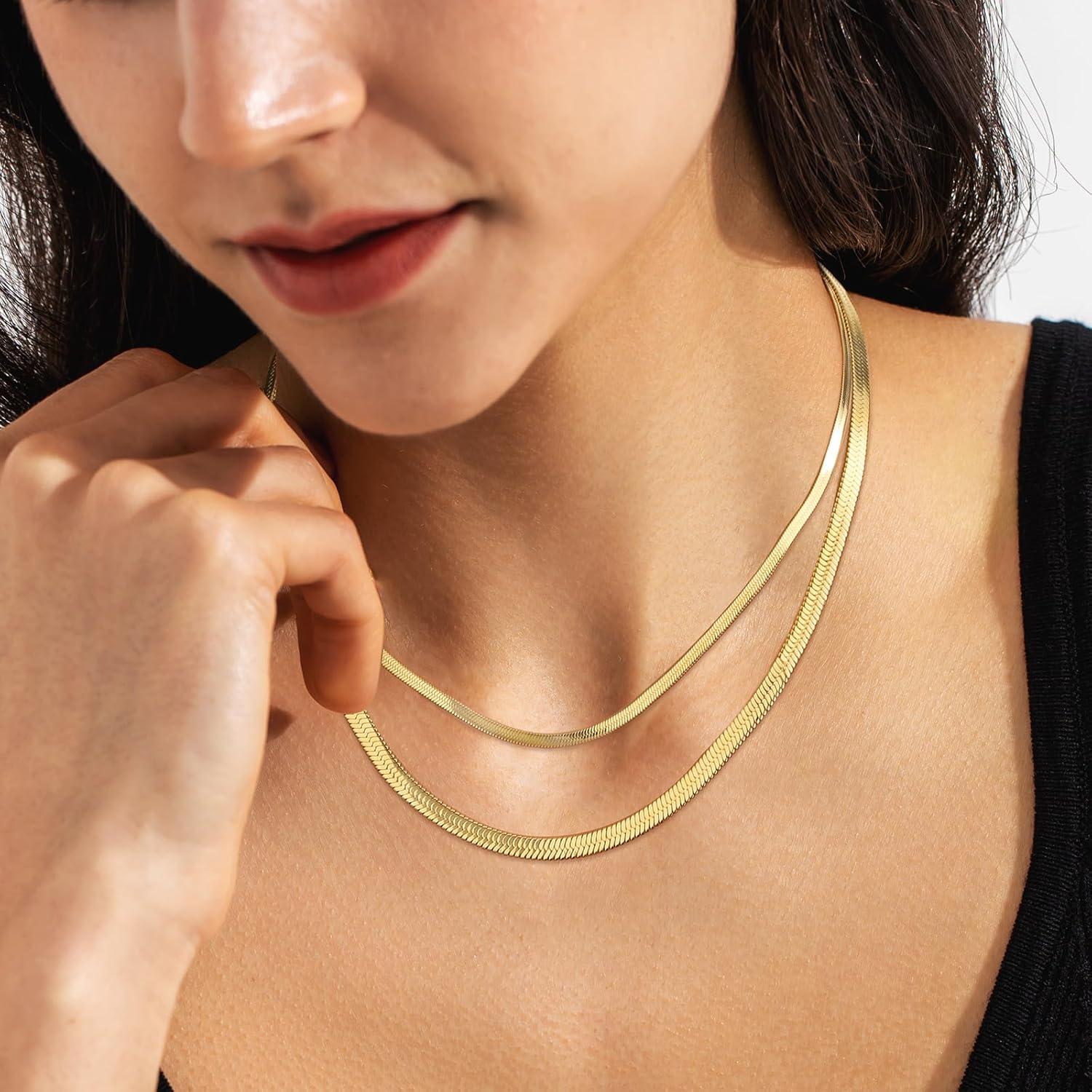 Damen Schlangenkette 3mm Flache Franco Kette Gold Silber Verstellbar 41-51cm