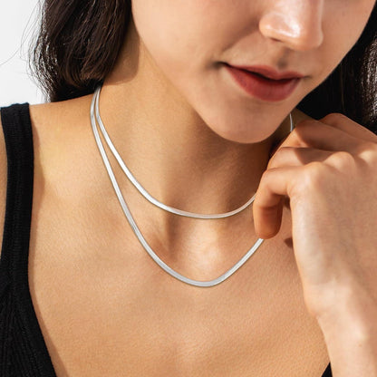 Damen Schlangenkette Edelstahl Flach Silber Gold 41-51cm Verstellbar 3mm