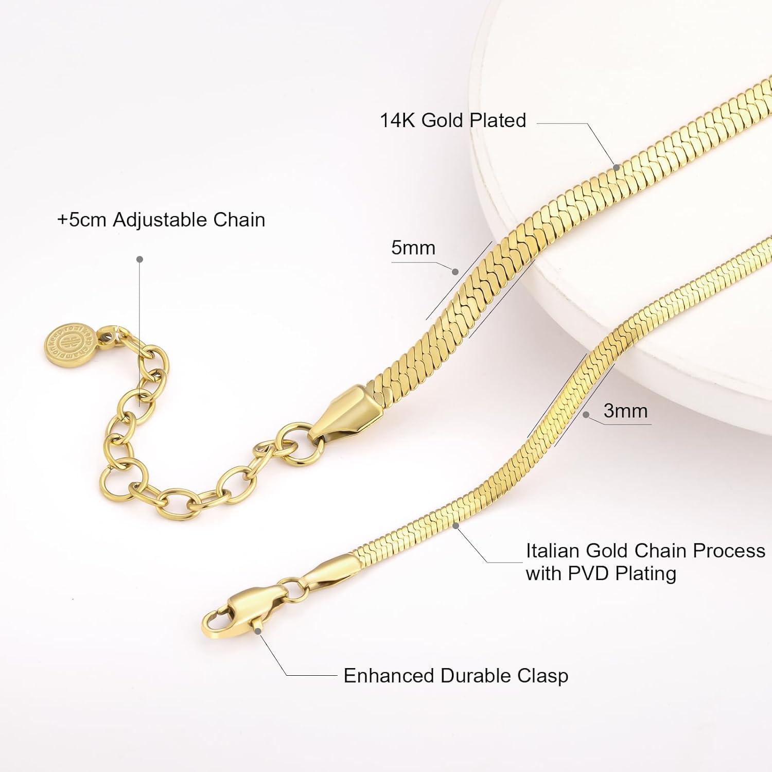 Schlangenkette Edelstahl Flach Franco Gold 41-51cm Verstellbar