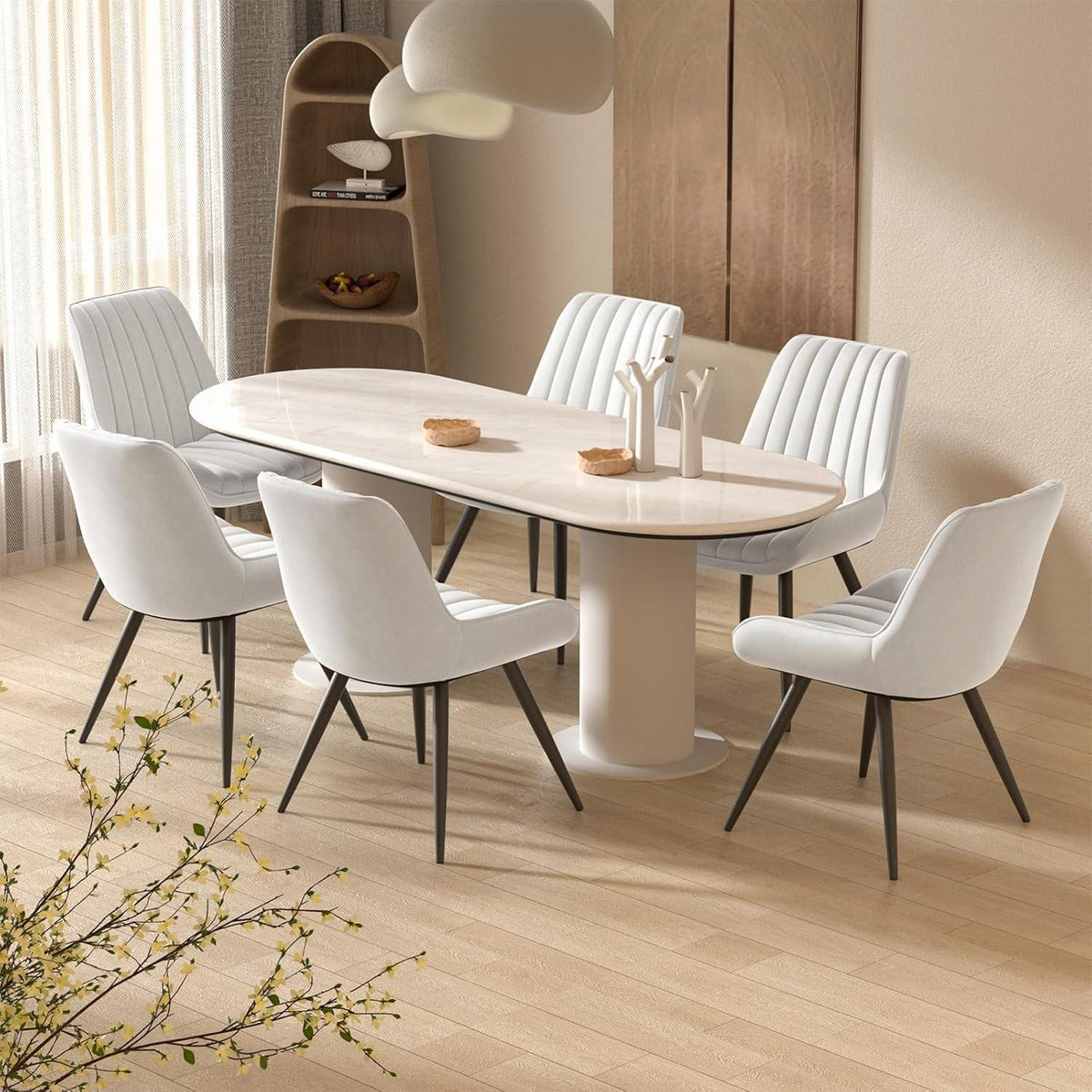 Esszimmerstühle 2er Set | Polsterstühle mit Sitzkissen Weiß
