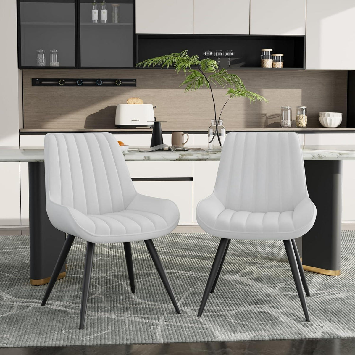 Esszimmerstühle 2er Set | Polsterstühle mit Sitzkissen Weiß