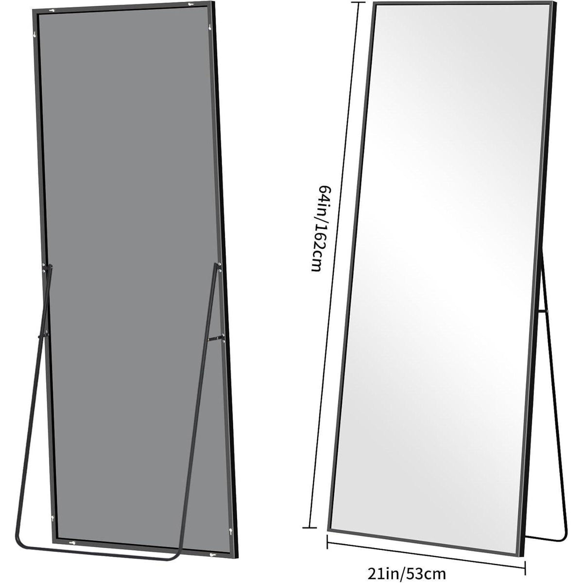 Ganzkörperspiegel 161x52cm Standspiegel mit Schwarzrahmen