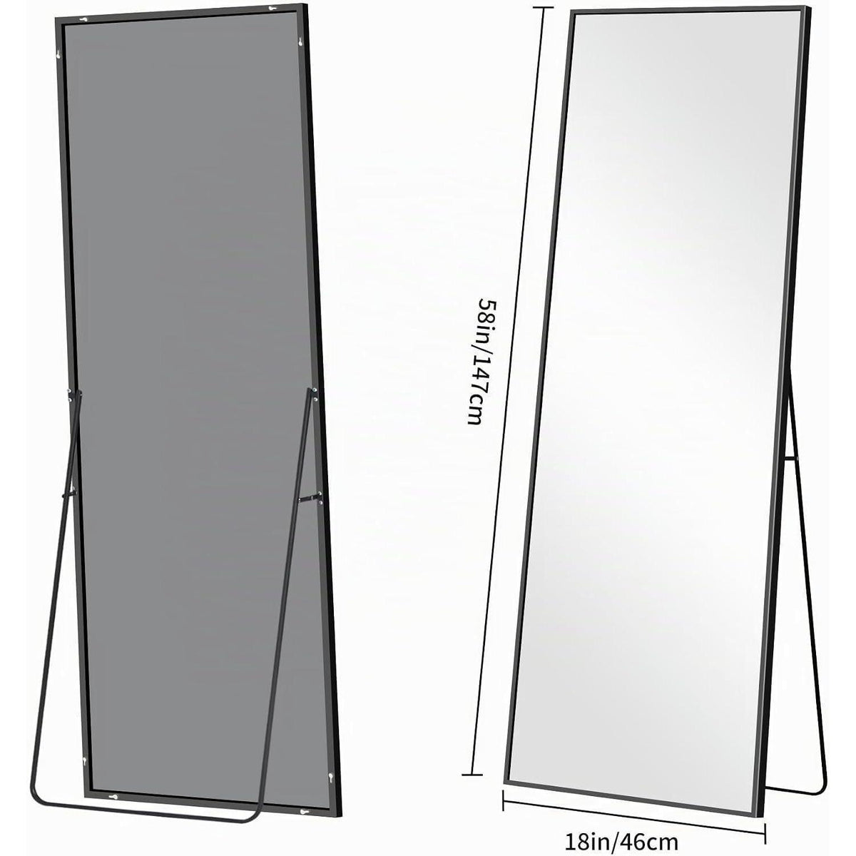 Ganzkörperspiegel 147x44cm Standspiegel Schwarz Rechteckig