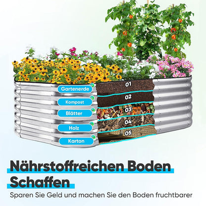 Quictent Hochbeet Metall Pflanzbeet 201 x 107 x 62cm Silber