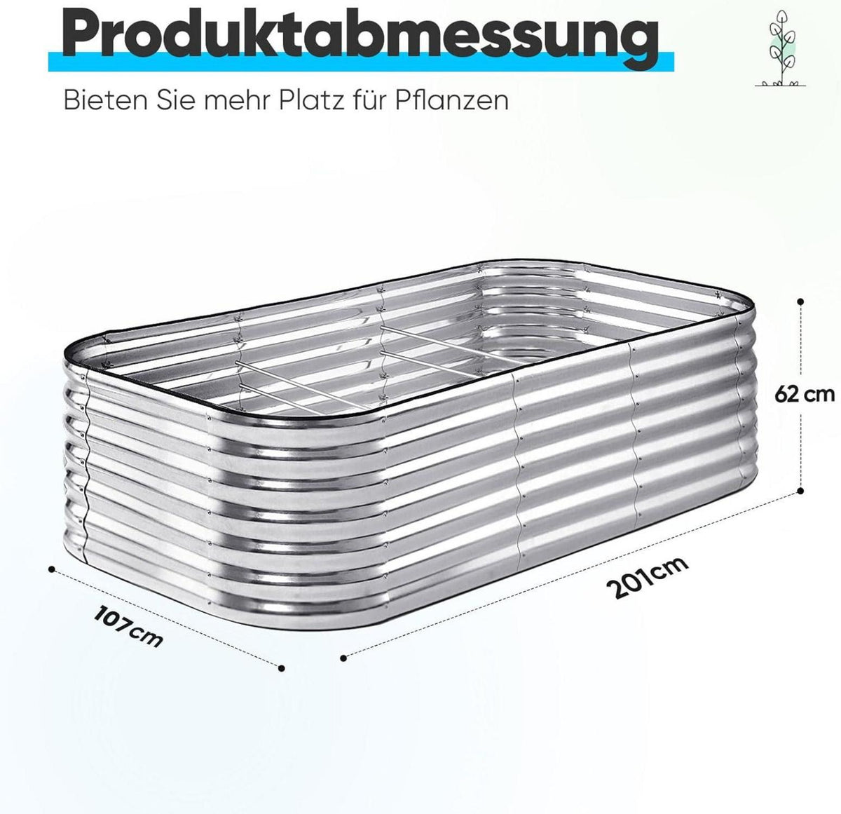 Quictent Hochbeet Metall Pflanzbeet 201 x 107 x 62cm Silber