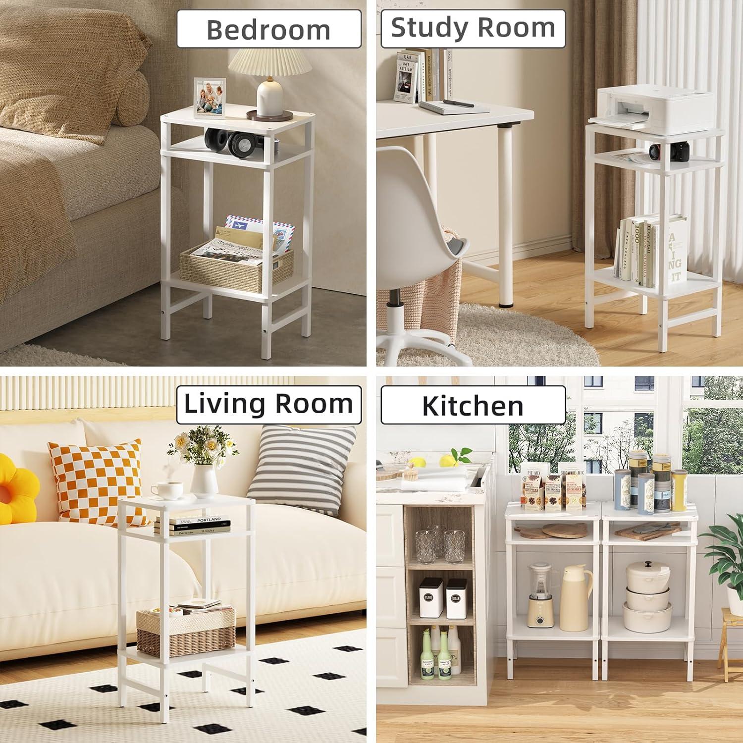 Beistelltisch 3 Ebenen Holz Stauraum 70cm Nachttisch Wohnzimmer Küche