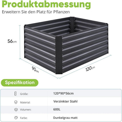 Quictent Hochbeet Pflanzkasten 180x90x56cm Metall Grau