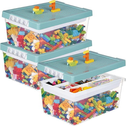 Spielzeug Aufbewahrungsboxen mit Deckel & Tablett, 3er Set Blau
