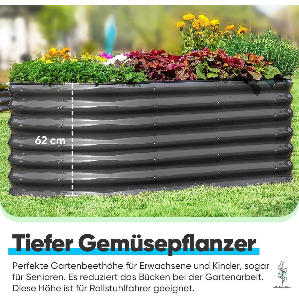 Hochbeet 180x90cm Oval aus Metall, Grau