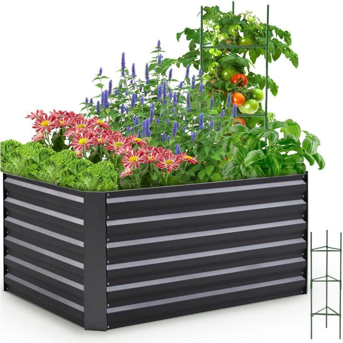 Hochbeet Metall 120x90x56cm mit Tomatenkäfigen Grau