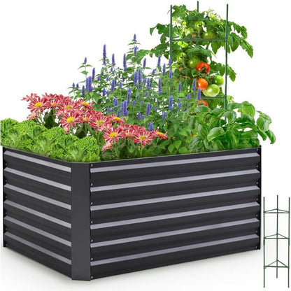 Hochbeet Metall 120x90x56cm mit Tomatenkäfigen Grau