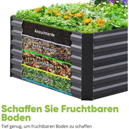 Hochbeet Metall 120x90x56cm mit Tomatenkäfigen Grau