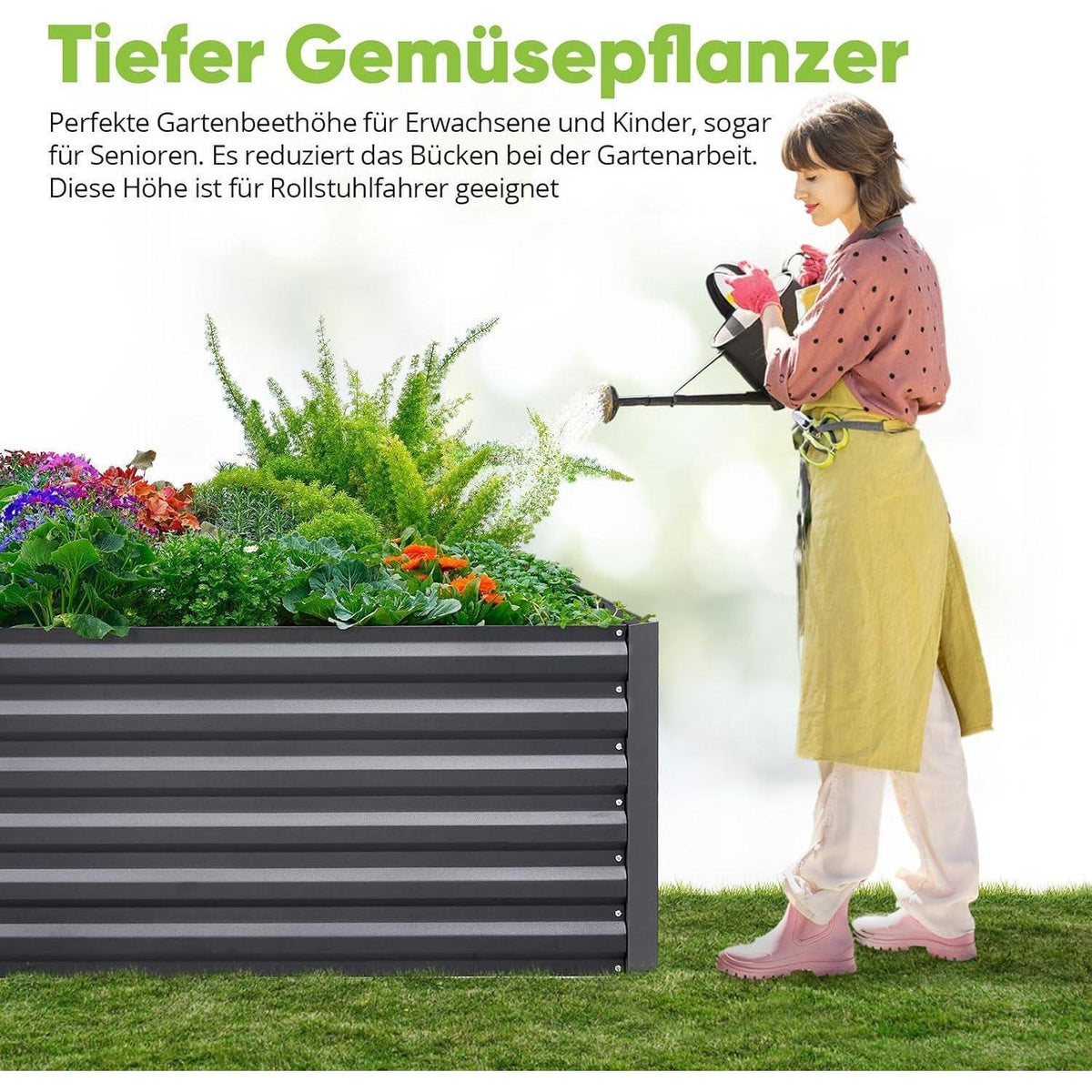 Hochbeet Metall 120x90x56cm mit Tomatenkäfigen Grau