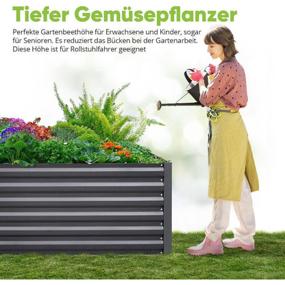 Hochbeet Metall 120x90x56cm mit Tomatenkäfigen Grau