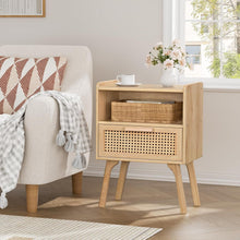 Nachttisch Rattan Boho mit Schublade und Regal aus Holz