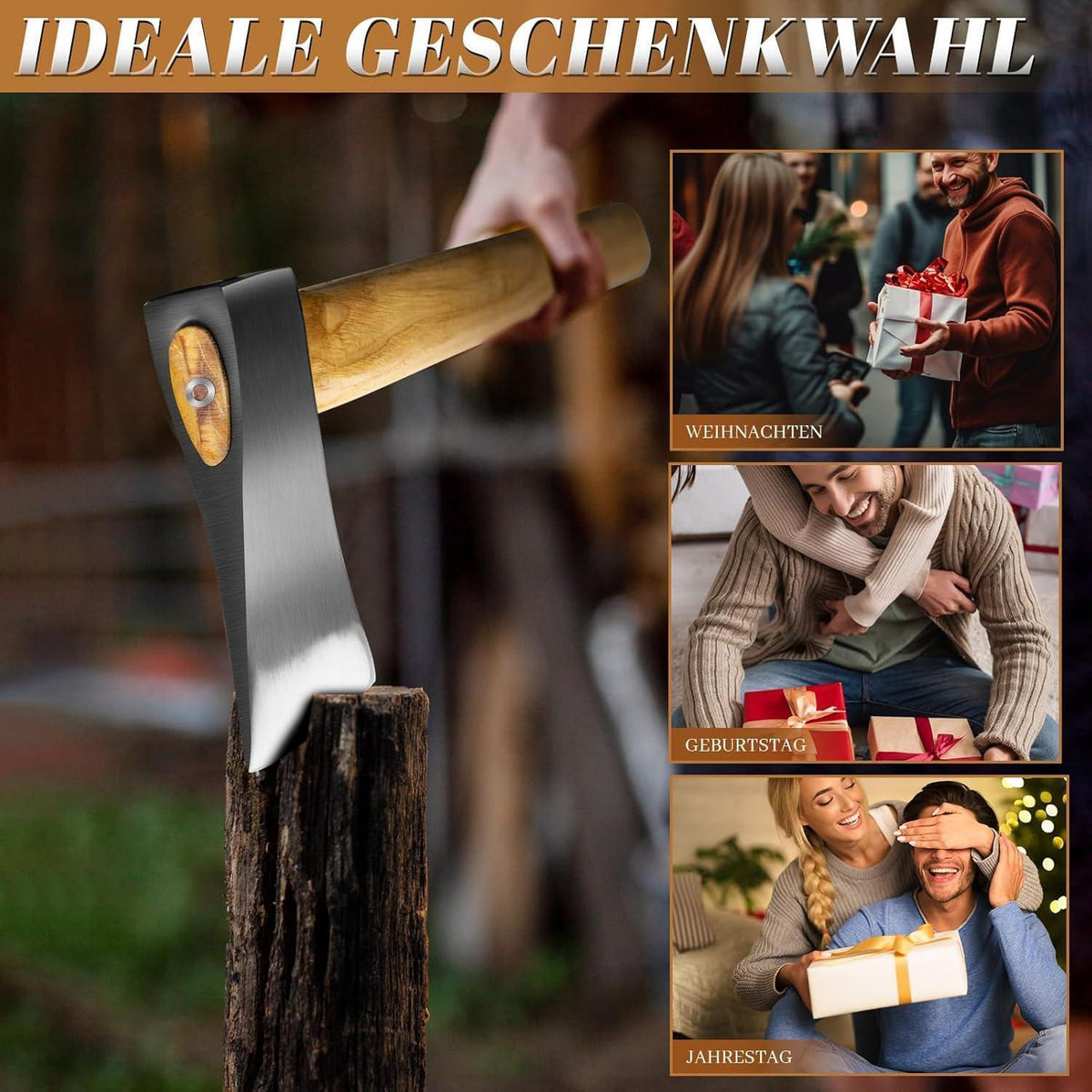 Spaltaxt aus geschmiedetem Stahl mit Holzgriff für Camping und Outdoor