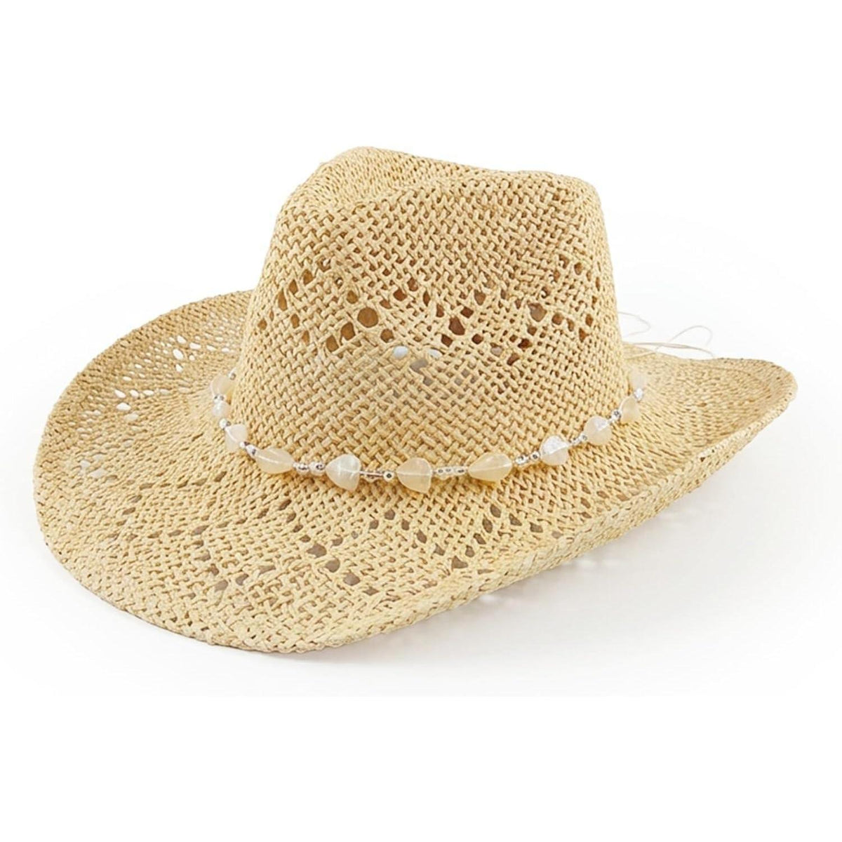 Sommer Cowboyhut Damen Stroh mit Perlen & Formbarer Krempe