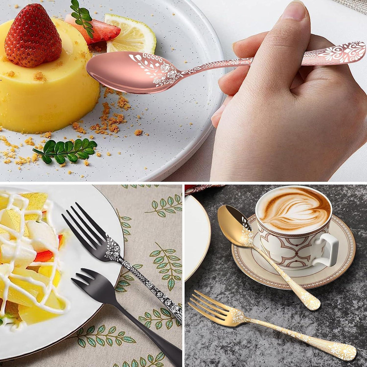 30-teiliges Besteckset Gold für 6 Personen mit Blumenmuster