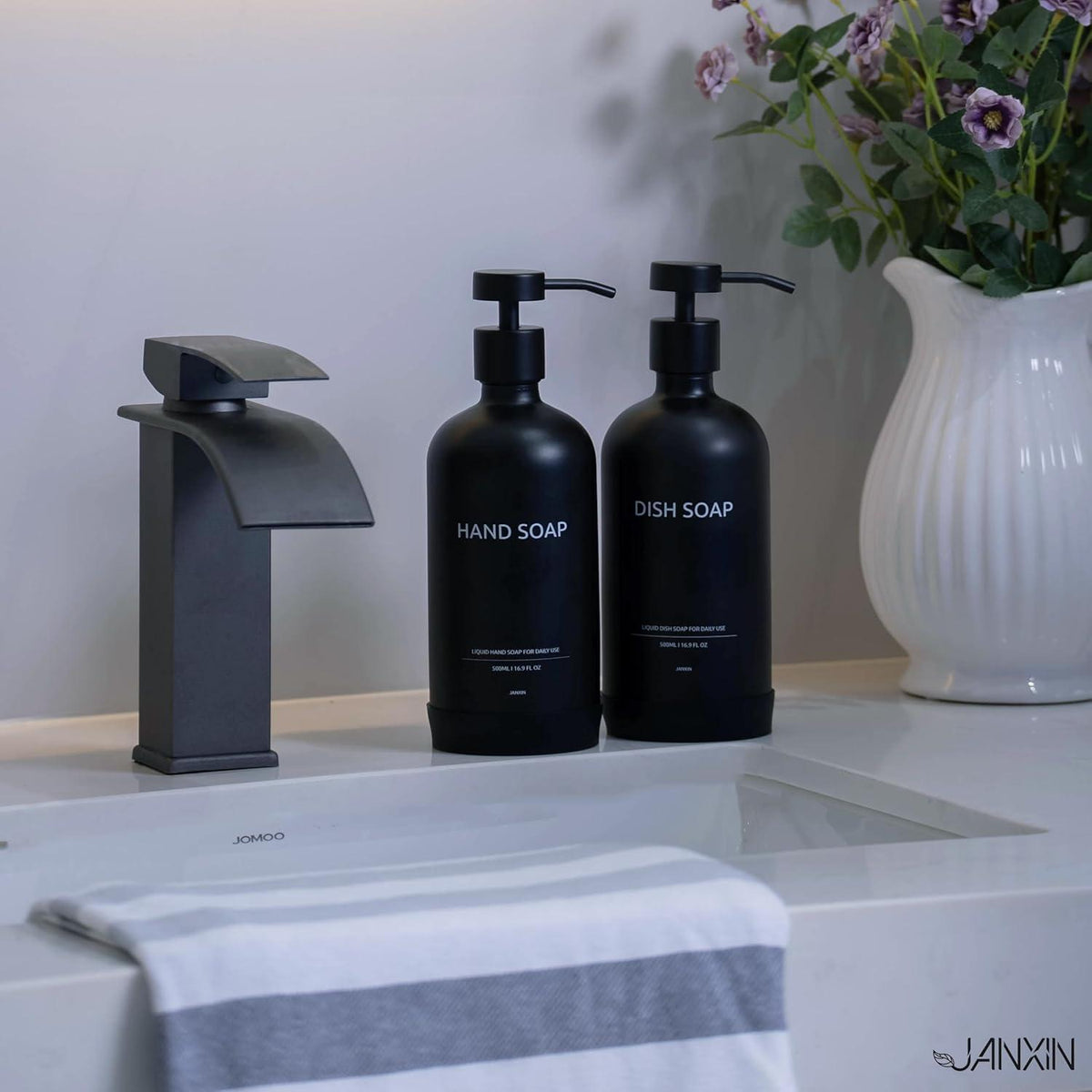 Nachfüllbare Glas Pumpspender Schwarz 500ml
