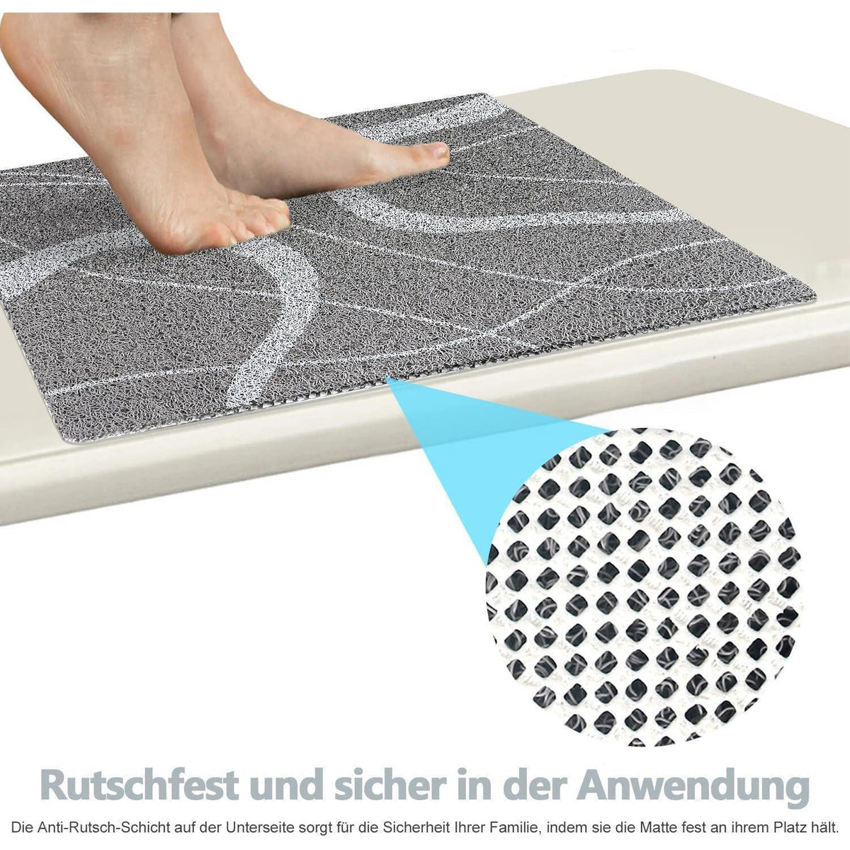 Rutschfeste Duschmatte 80x80 cm - Weiche Massage Matte Grau
