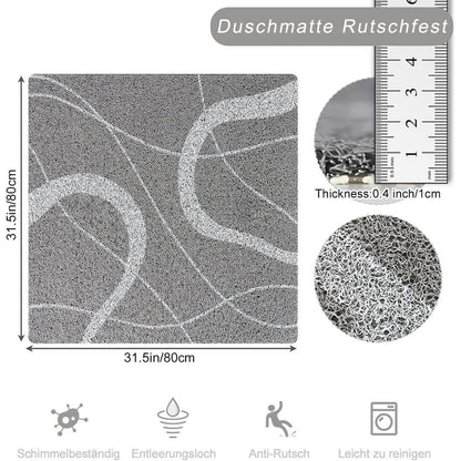 Rutschfeste Duschmatte 80x80 cm - Weiche Massage Matte Grau