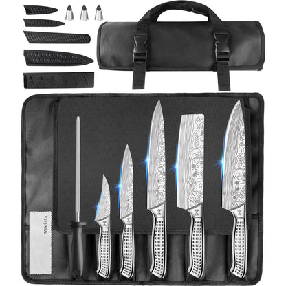 10-teiliges Küchenmesser-Set aus Edelstahl mit Tasche & Wetzstahl