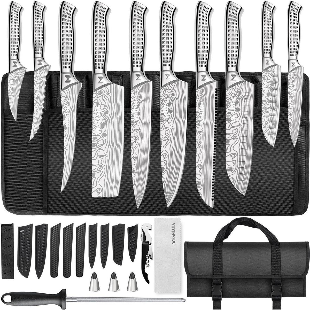 Küchenmesser Set 17-tlg. Edelstahl Profi mit Tasche & Wetzstahl