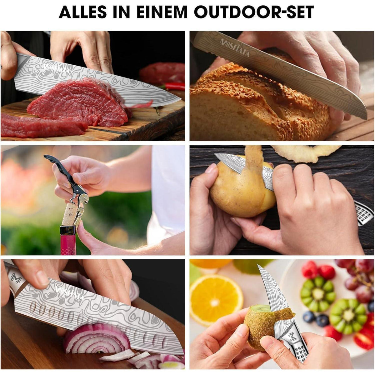 Küchenmesser Set 17-tlg. Edelstahl Profi mit Tasche & Wetzstahl
